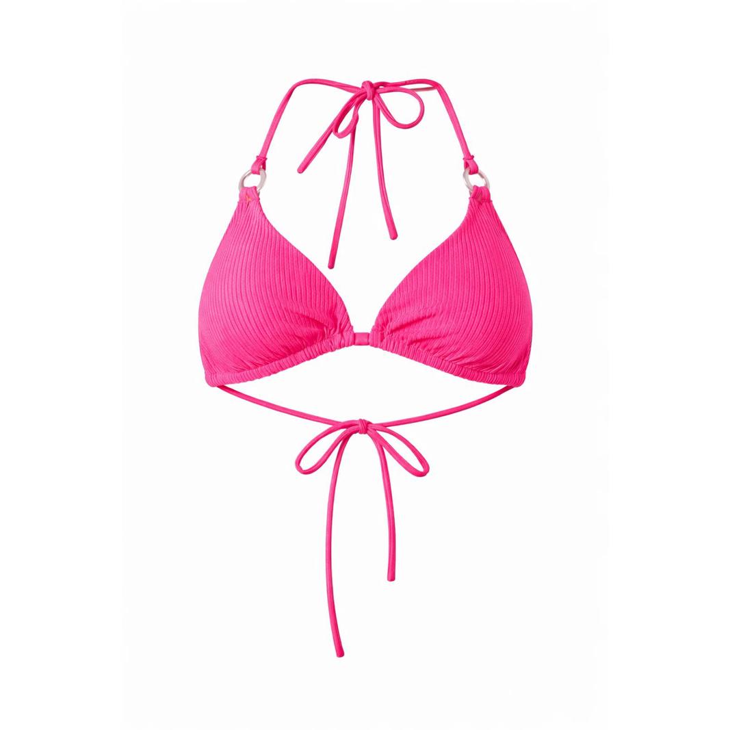 Nwt Halara Ribbed Triangle Bikini Top Pink Ring Detail Size Xl